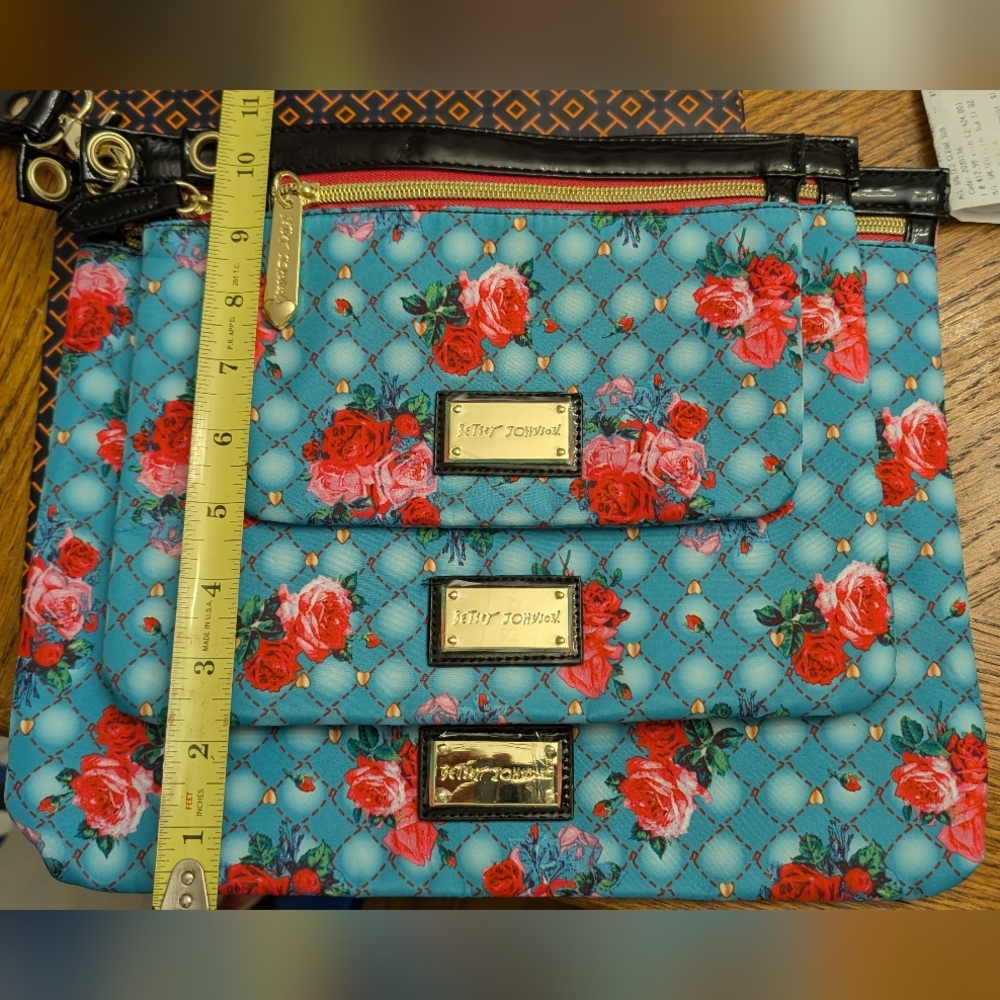 Betsey Johnson Blue and Red Quilted Cosmetic Bags - Picture 2 of 9